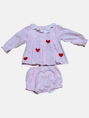 Eliza James Pink Gingham Heart Bloomer Set | Size 24 Months